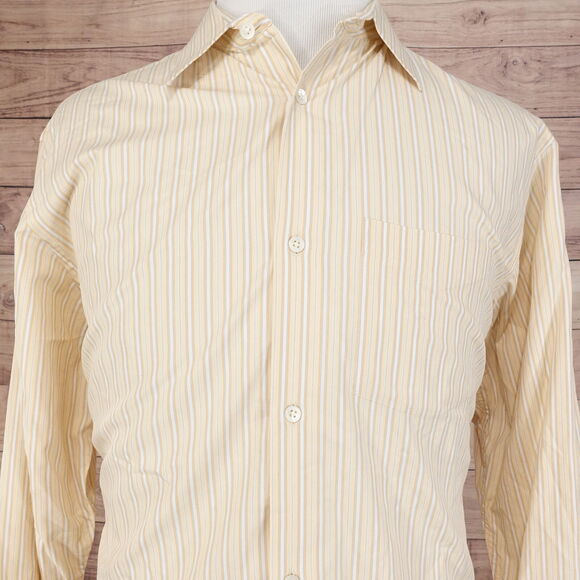 VTG BANANA REPUBLIC YELLOW ORANGE STRIPED BUTTON DOWN SHIRT MENS L - Picture 1 of 8
